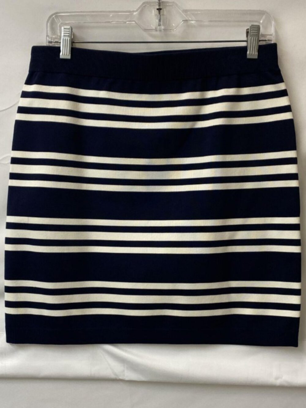⚓ Tory Burch Navy White Striped Resort Knit Pencil Sweater Skirt Nautical Large